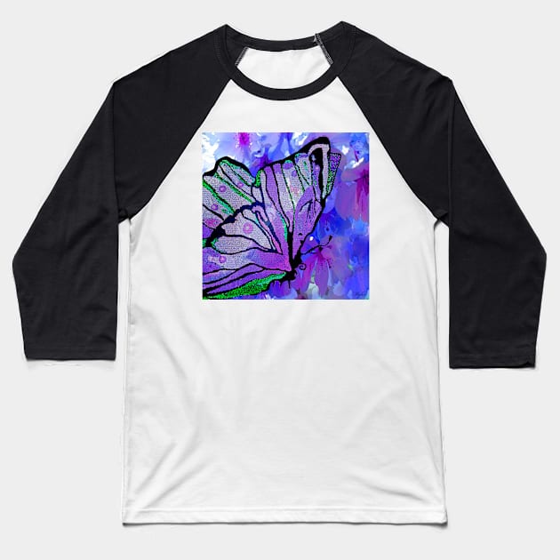 BUTTERFLY PURPLE MOSAIC Baseball T-Shirt by Overthetopsm